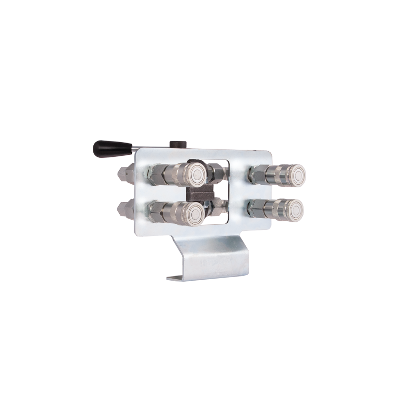 Hidraulinis lizdo skirstytuvas. Hidraulinis 6/2 rutulinis vožtuvas, greito prijungimo jungtis ir valdymo plokštė.