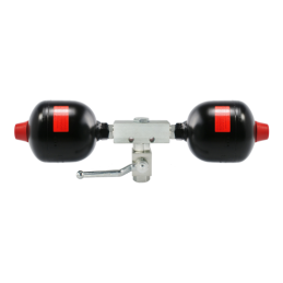 Dvigubas hidroakumuliatorius, kurio talpa: 2 x 1,4 l, įkrovimo slėgis: 30/70 barų, komplekte su jungiamuoju bloku ir rutuliniu u