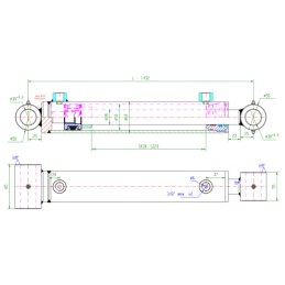 Dvigubo veikimo hidraulinio cilindro ilgis: 1432 mm, eiga: 1220 mm, CJ2F-50/28/1220