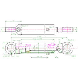 Dvigubo veikimo hidraulinio cilindro ilgis: 1932 mm, eiga: 1700 mm, CJ2F-50/28/1700
