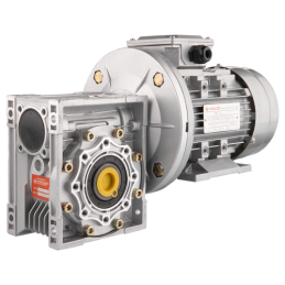 Trifazis 380 V 0,55 kW elektros variklis su HMRV 63 IEC80 sliekine pavarų dėže, kurios perdavimo skaičius yra 1:60. Atitinka NMR