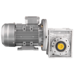 Trifazis 380 V 0,55 kW elektros variklis su HMRV 63 IEC80 sliekine pavarų dėže, kurios perdavimo skaičius yra 1:60. Atitinka NMR