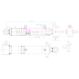Dvigubo veikimo hidraulinis cilindras, kurio vilkimo ilgis: 1700 mm, eiga: 1020 mm CJ2F-50/32/1020