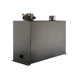 Universalus metalinis hidraulinės alyvos bakas, 45 litrų talpa, su papildoma įranga, montuojamas ant pagrindo