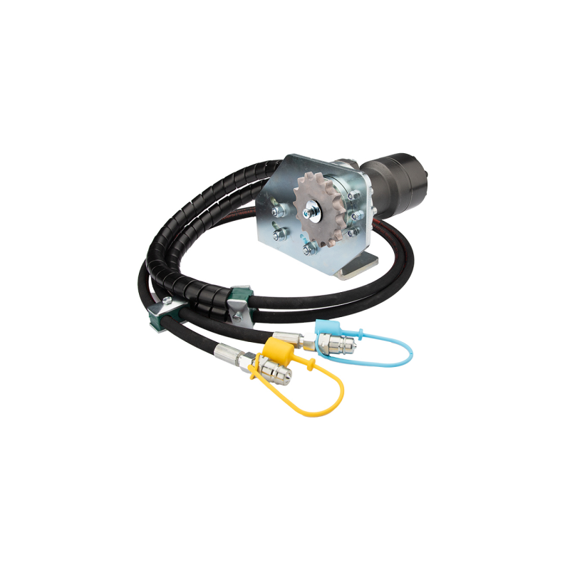 Hidraulinė pavara su guoliais pritvirtintu BMR 160 varikliu, 375 aps./min. greičiu ir 12B- 3/4" krumpliaračiu