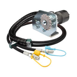 Hidraulinė pavara su guoliais pritvirtintu BMR 250 varikliu, kurio greitis 240 aps./min., ir 12B- 3/4 colio krumpliaračiu