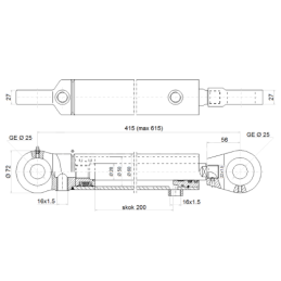 Pakabos amortizatorių komplektas Vienpusio veikimo cilindras 50/28/200 l: 415 U25 + Silfonas su jungtimis 130x2 + Hidraulinis ak