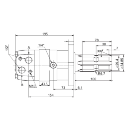 SMS hidraulinio variklio darbinis tūris: 250 cm3/aps. Apsūkiai: 310 aps./min. Į komplektą įeina kardaninis velenas