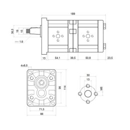 Dešinysis 2 sekcijų krumpliaratinis hidraulinis siurblys, 2 grupė, tūris: 6/4 cm3/aps., našumas (1500 aps.): 9/6 l/min.