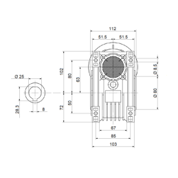 Trifazis 380 V 1,1 kW elektros variklis su HMRV 63 IEC90 sliekine pavarų dėže, kurios perdavimo skaičius yra 1:20. Atitinka NMRV