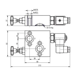Hidraulinis vožtuvas BVR 1203B 1/2" 12V variklio greičio reguliatorius abiem kryptimis, komplektuojamas su elektros kištuku 12V 