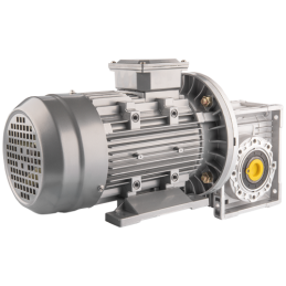 Trifazis 380 V 1,5 kW elektros variklis su HMRV 63 IEC90 sliekine pavarų dėže, kurios perdavimo skaičius yra 1:10. Atitinka NMRV