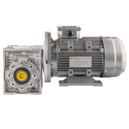 Trifazis 380 V 1,5 kW elektros variklis su HMRV 63 IEC90 sliekine pavarų dėže, kurios perdavimo skaičius yra 1:10. Atitinka NMRV