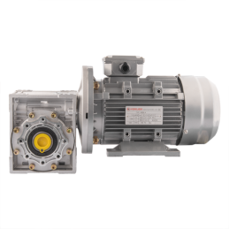 Trifazis 380 V 1,5 kW elektros variklis su HMRV 63 IEC90 sliekine pavarų dėže, kurios perdavimo skaičius yra 1:7,5. Atitinka NMR