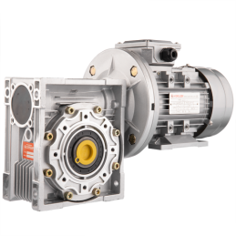 Trifazis 380 V 0,55 kW elektros variklis su HMRV 75 IEC80 sliekine pavarų dėže, kurios perdavimo skaičius yra 1:60. Atitinka NMR
