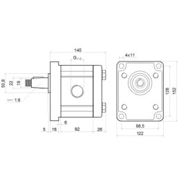 Guolių pavara, dešinės pavaros hidraulinis siurblys, 33 cm3/aps., 3 grupė + laikiklis ir skriemulys