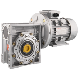 Trifazis 380 V 0,75 kW elektros variklis su HMRV 75 IEC80 sliekine pavarų dėže, kurios perdavimo skaičius yra 1:60. Atitinka NMR
