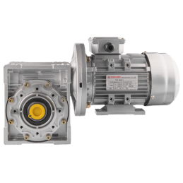 Trifazis 380 V 0,75 kW elektros variklis su HMRV 75 IEC80 sliekine pavarų dėže, kurios perdavimo skaičius yra 1:60. Atitinka NMR