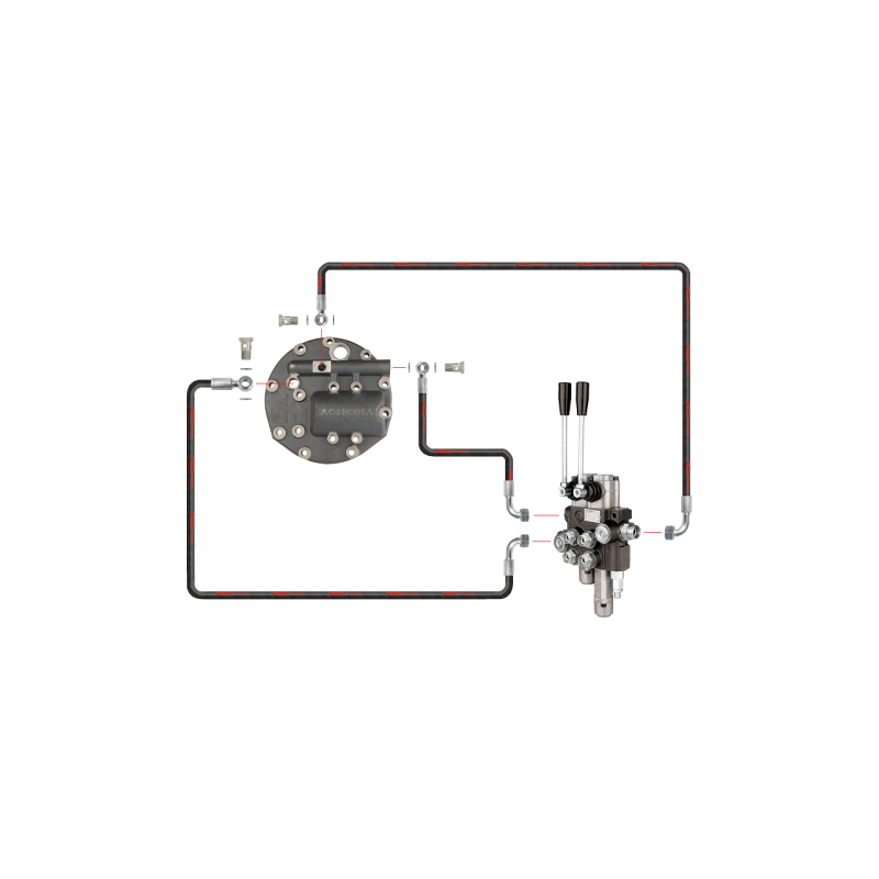 Dviejų sekcijų hidraulinis skirstytuvas su viena plūduriuojančia sekcija komplekte su naujo tipo dangteliu ir išleidimo anga išo