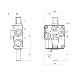 1 sekcijos hidraulinis skirstytuvas 160L su trosiniu valdymu