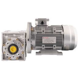 Trifazis 380 V 2,2 kW elektros variklis su HMRV 63 IEC90 sliekine pavarų dėže, kurios perdavimo skaičius yra 1:7,5. Atitinka NMR