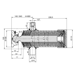 Teleskopinio hidraulinio cilindro eiga: 800 mm 90/4/800 priekabai komplekte su tvirtinimo lizdu