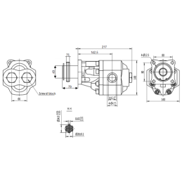 Hidraulinis krumpliaratinis siurblys, 3 grupė, dvikryptis, ISO velenui, 8 pjovimo ašmenys, našumas: 50 cm3/aps.