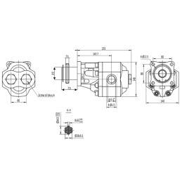 Hidraulinis krumpliaratinis siurblys, 3 grupė, dvikryptis, ISO velenui, 8 pjovimo ašmenys, našumas: 80 cm3/aps.