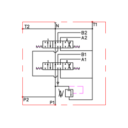 Dviejų sekcijų hidraulinis skirstytuvas su naujo tipo dangteliu, išorinio skirstytuvo išleidimo anga ir EURO greitųjų jungčių ko