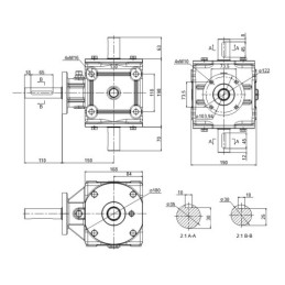 Centrinė pavarų dėžė ketaus korpuse. Pavarų santykis 1,56:1. Mėšlo kratytuvams.