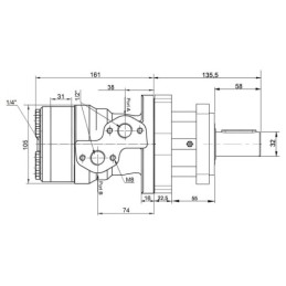 BMR 160 hidraulinis variklis su 25 mm velenu, darbinis tūris: 160 cm3/aps., greitis: 375 aps./min., komplektas su priedu, BMR va