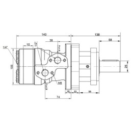 BMR 50 hidraulinis variklis su 25 mm velenu, darbinis tūris: 50 cm3/aps., greitis: 800 aps./min., komplekte su BMR variklio redu