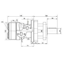 BMR 80 hidraulinis variklis su 25 mm velenu, darbinis tūris: 80 cm3/aps., greitis: 750 aps./min., komplektas su priedu, BMR vari