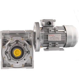 Trifazis 380 V 0,75 kW elektros variklis su HMRV 90 IEC80 sliekine pavarų dėže, kurios perdavimo skaičius yra 1:80. Atitinka NMR