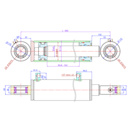 Dvigubo veikimo cilindras, l:880 u50, pagrindinės krano strėlės eiga 565 mm