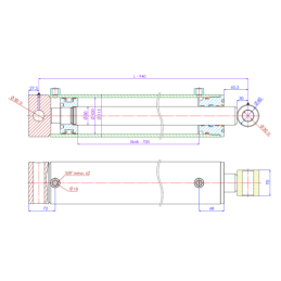 Dvigubo veikimo hidraulinio cilindro ilgis: 940 mm, eiga: 700 mm CJ2F-100/50/700S