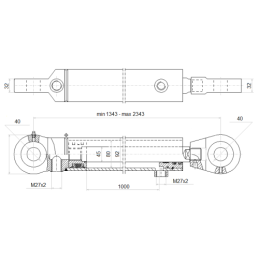 Dvigubo veikimo hidraulinio cilindro stūmoklio ilgis: 1343 mm, eiga: 1000 mm, CJ2F-80/45/1000B U40W