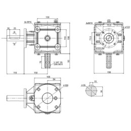 Kampinė pavara ketaus korpuse. Pavarų santykis 1:1,56. Mėšlo kratytuvams.