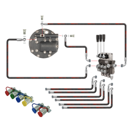 sekcijų hidraulinis skirstytuvas su naujo tipo dangteliu, išorinio skirstytuvo išleidimo anga ir EURO greitųjų jungčių komplektu