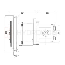 Dešinės pavaros hidraulinis siurblys, 2 grupė, dešinės pusės sukimasis, našumas: 26 cm3/aps., našumas (1500 aps./min.): 39 l/min