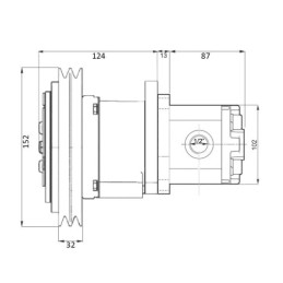 Dešinės pavaros hidraulinis siurblys, 2 grupė, dešinės pusės sukimasis, našumas: 8 cm3/aps., našumas (1500 aps./min.): 12 l/min.