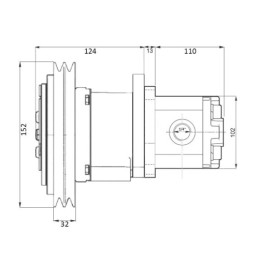 Dešinės pavaros hidraulinis siurblys, 2 grupė, dešinės pusės sukimasis, našumas: 22 cm3/aps., našumas (1500 aps./min.): 33 l/min