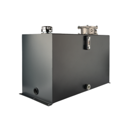 Universalus metalinis 100 litrų talpos hidraulinės alyvos bakas su papildoma įranga, tvirtinama prie pagrindo. Grįžtamasis filtr