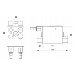 Hidraulinis plūgo sukimo cilindras CJ2F-80/40/236L L:480 U40W komplekte su sukimosi valdymo vožtuvu