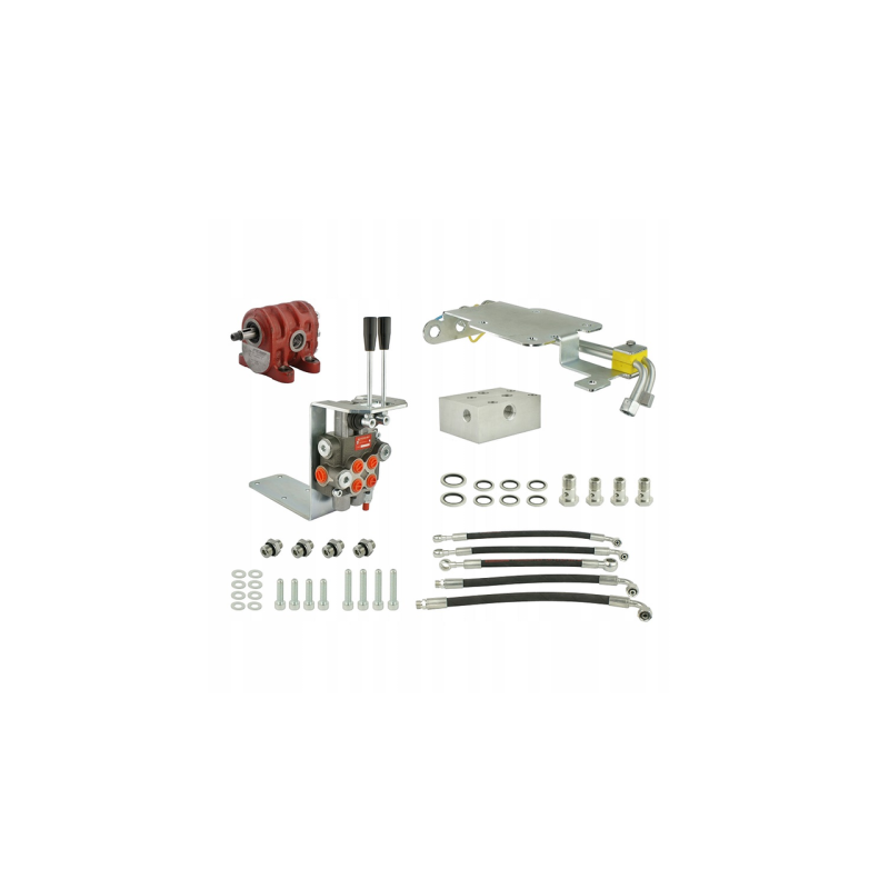 Komplektas traktoriaus pagrindinei hidraulikai konvertuoti ir išplėtiti, įskaitant adapterį, ketaus siurblį, 2 sekcijų skirstytu