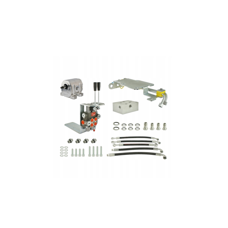 Komplektas traktoriaus pagrindinei hidraulikai konvertuoti ir išplėtiti, įskaitant adapterį, aliuminio siurblį, 2 sekcijų skirst