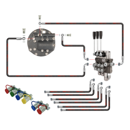 sekcijų hidraulinis skirstytuvas su viena plūduriuojančia sekcija komplekte su naujo tipo dangteliu ir išorinio skirstytuvo išle