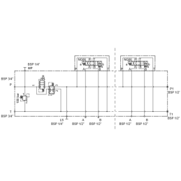 Jungiamosios plokštės vožtuvų blokas su 6 sekcijų srauto reguliatoriumi CETOP 3 NG6