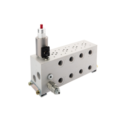 Jungiamosios plokštės vožtuvų blokas su 4 sekcijų srauto reguliatoriumi CETOP 3 NG6