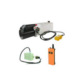 Hidraulinis blokas su nuotolinio valdymo pultu ir radijo bangomis valdomu valdikliu. Maitinimo šaltinis: 24 V. Galia: 2,0 kW. Si